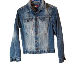 Tommy Jeans Small Vintage Light Wash Denim Jacket Button Up Faded Look